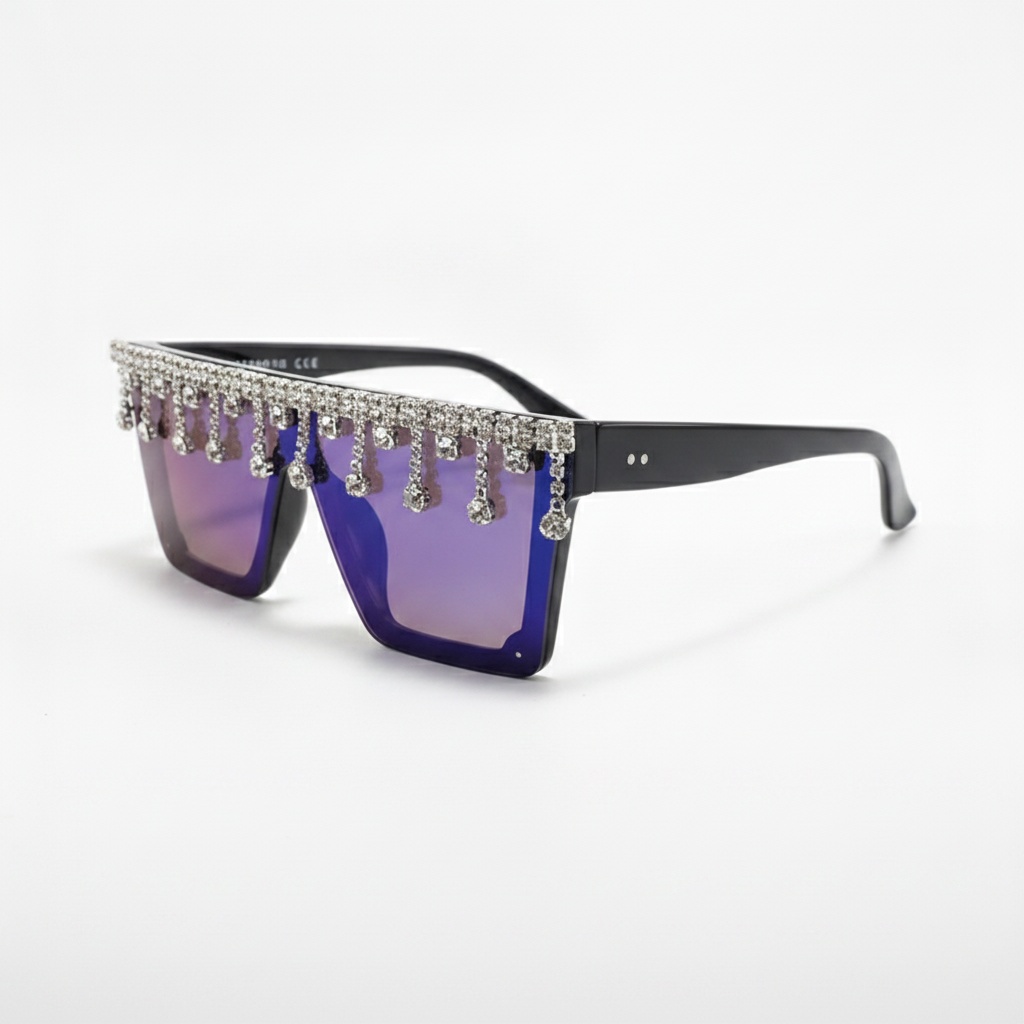 Oversized Flat Top Rhinestone Sunglasses - Image 2