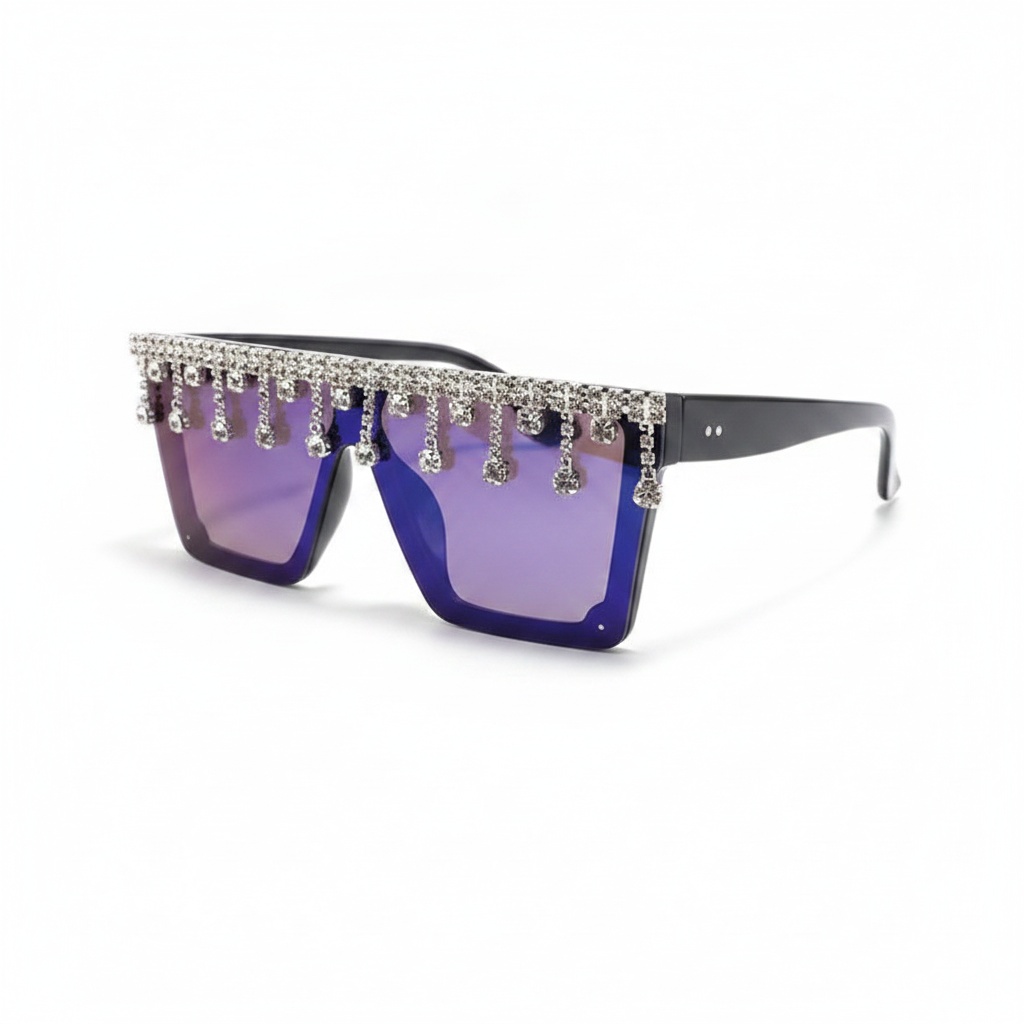Oversized Flat Top Rhinestone Sunglasses 3