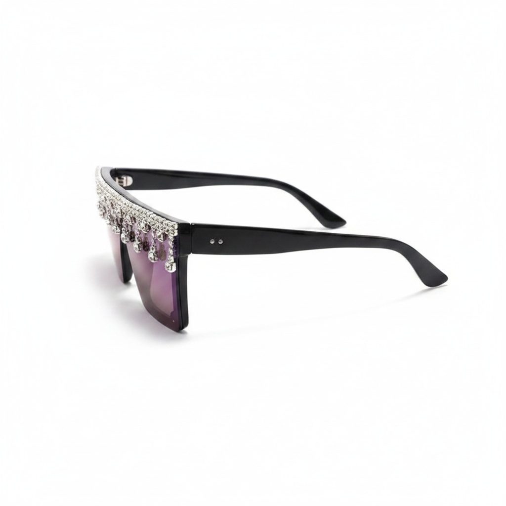 Oversized Flat Top Rhinestone Sunglasses 1