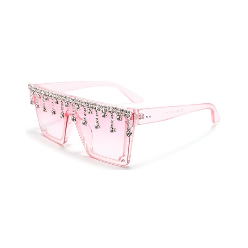 Oversized Flat Top Rhinestone Sunglasses pink